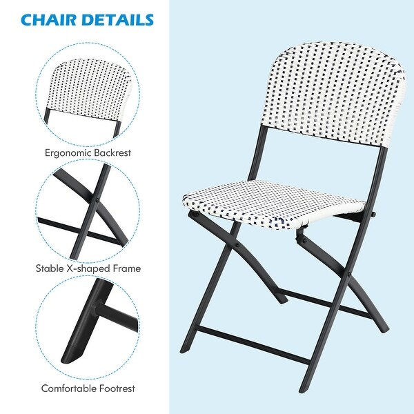 Costway 3PCS Patio Rattan Bistro Set Folding Table Chairs Garden Deck