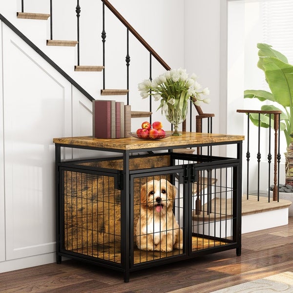 Furniture Style Dog Crate End Table， Pet Kennels Three Doors Dog House Indoor Use for Small Dogs