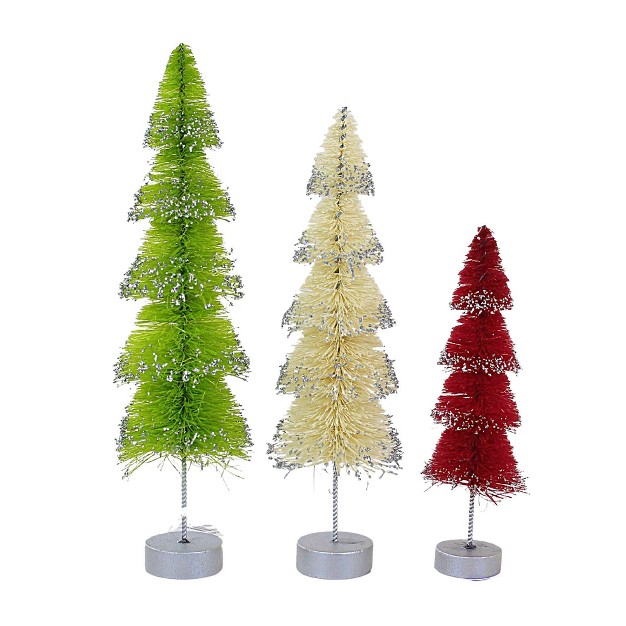 Bethany Lowe Christmas Layered Bottle Brush Trees Three Trees 9 0 Inches Twisted Wire Trunk Lc2447 Sisal Multicolored