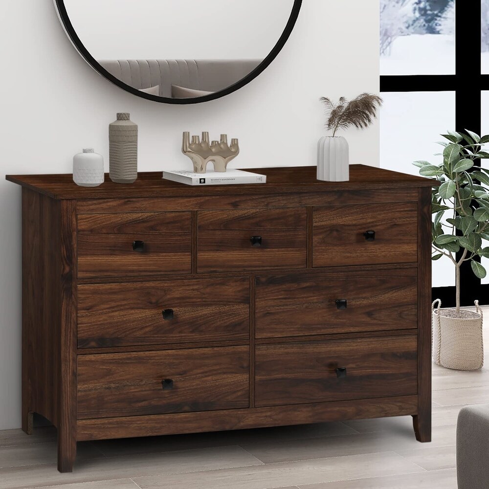 Dresser for Bedroom   Wooden Dresser  7  Drawer Storage Cabinet for Bedroom  Farmhouse Style Bedroom Furniture