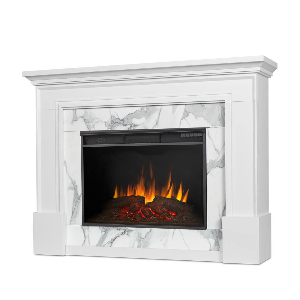 Real Flame Merced Grand 61 in. Freestanding Wooden Electric Fireplace in White 8240E-W