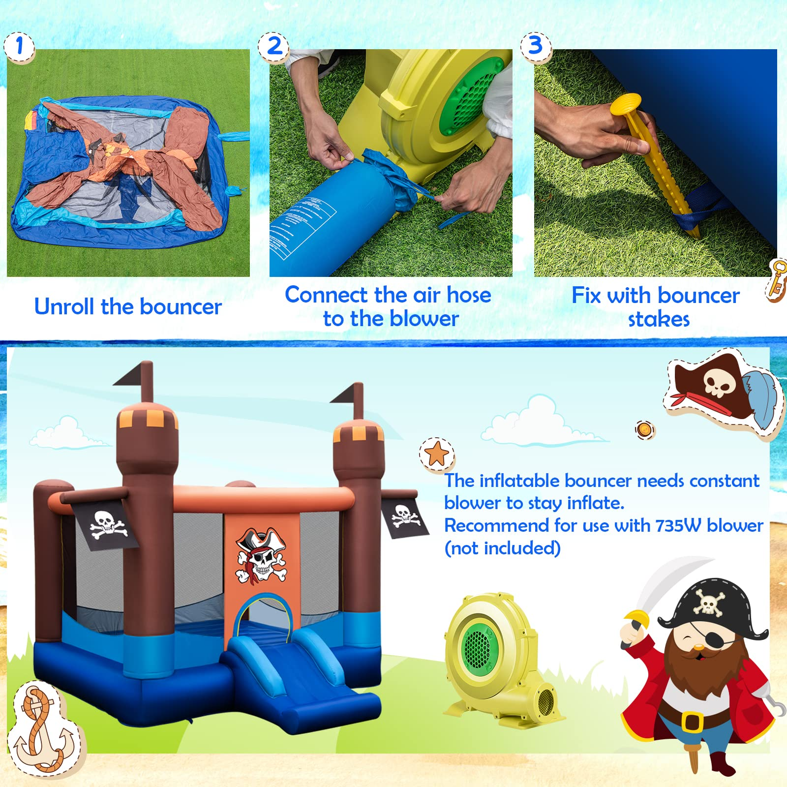 Costzon Inflatable Bounce Castle, Indoor Outdoor Giant Party Bouncy Castle for Kids Toddlers