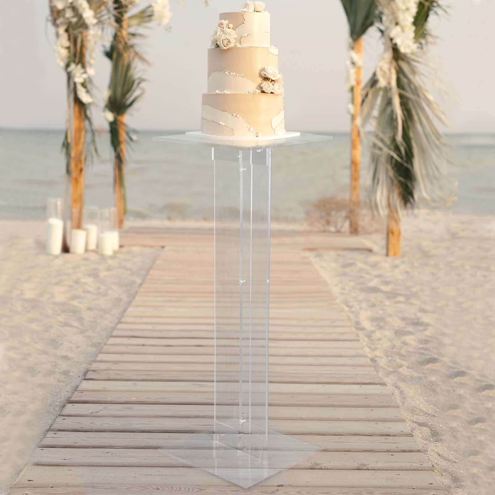 Heavy Duty Acrylic Wedding Aisle Display Stands with Square Bases, Clear Plexiglass Flower Pedestal Stand 10mm Thick Plate 46