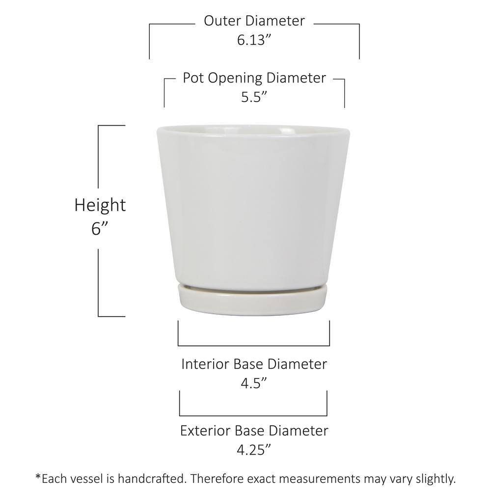 Vigoro 6 in. Piedmont Small White Ceramic Planter (6 in. D x 5.7 in. H) with Drainage Hole and Attached Saucer CR01721S-06W