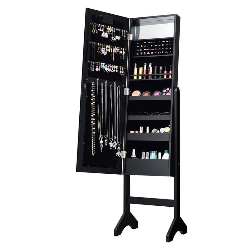 18 LEDs Large Standing Jewelry Armoire Cabinet with Full Length Mirror, 16 Lipstick Holder, 1 Inside Makeup Mirror