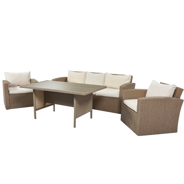 4-Piece Wicker Furniture Set with Table and Cushions - Overstock - 37503047