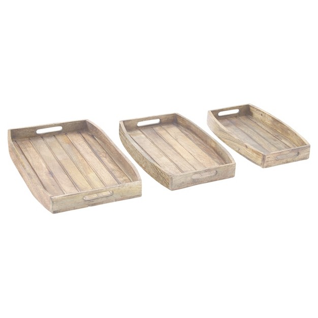 Farmhouse Rustic Wood Tray Set Mahogany Brown 3pk Olivia amp May