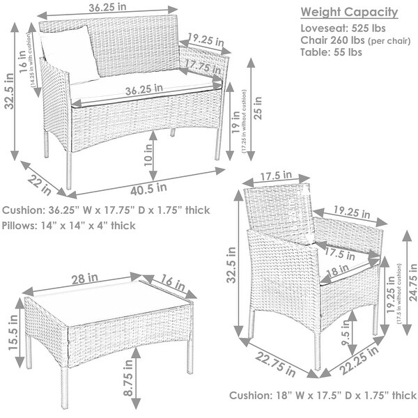 Sunnydaze Dunmore 4Piece Patio Set with Cushions