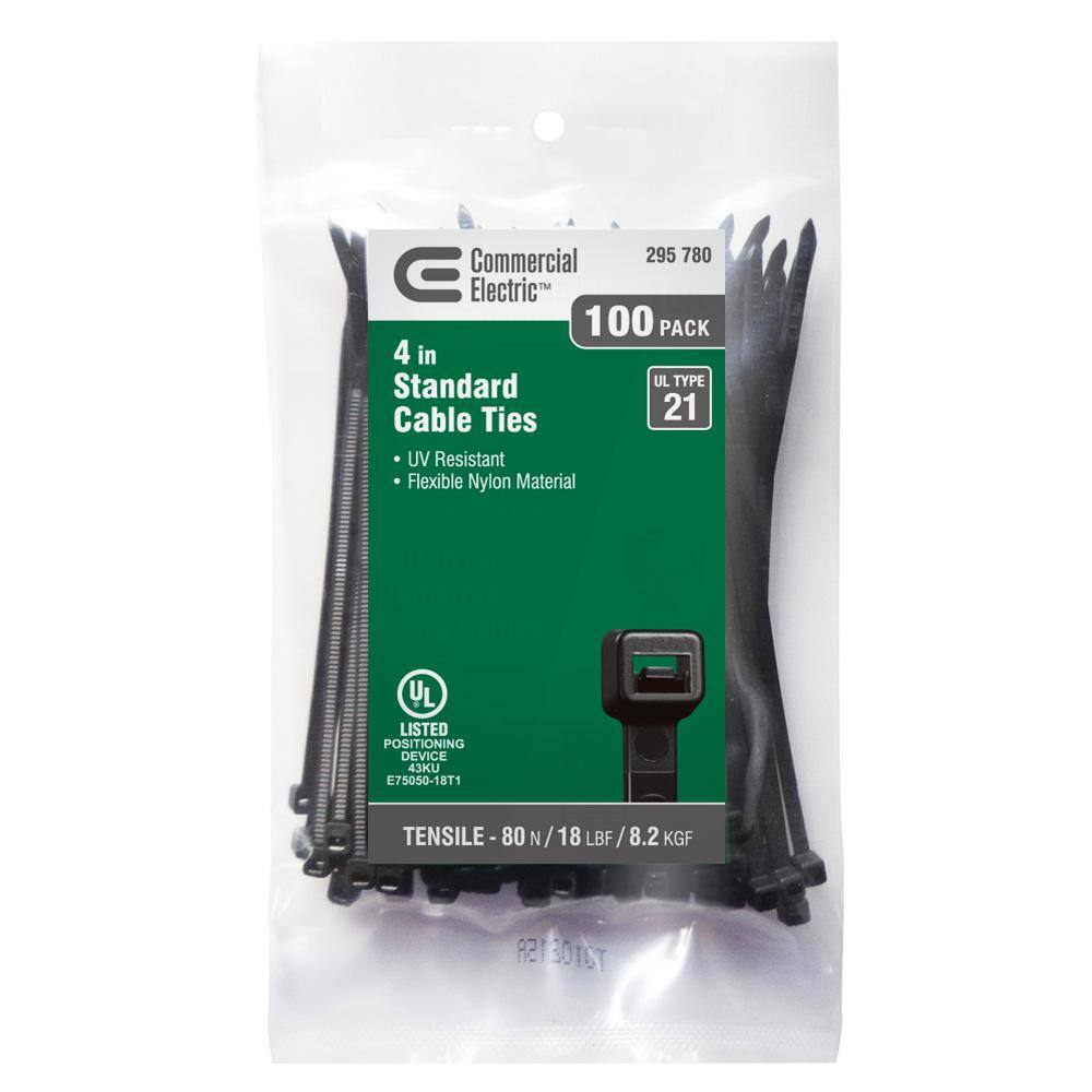 Commercial Electric 4 in. UV Cable Tie Black (100-Pack) GT-100MCB