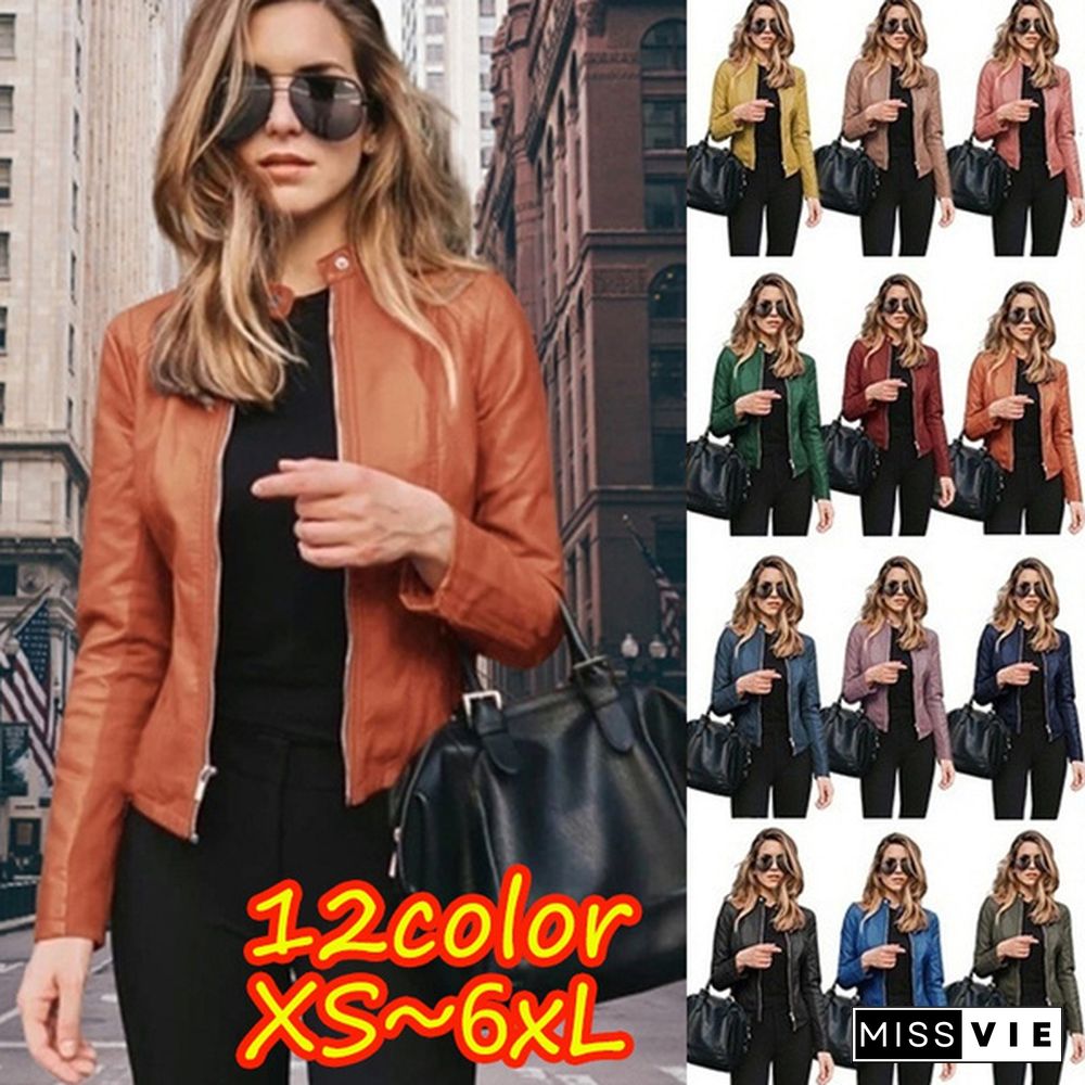 New Women Spring Autumn Casual Zipper PU Leather Soft Stand Collar Motorcycle Leather Jacket Coat Fashion Streetwear Lady Slim Fit Thin Jacket