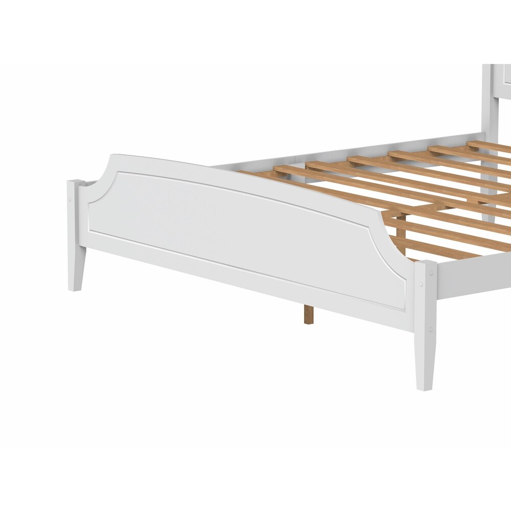 Roman Style Solid Wooden Bed Frame: White Finish  No Box Spring Required