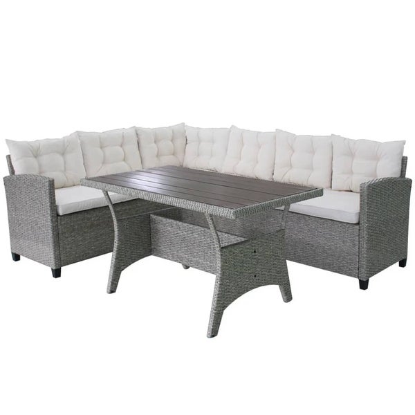 3 Piece Garden Lounge Set with Cushions Poly Rattan Gray - Overstock - 35109187