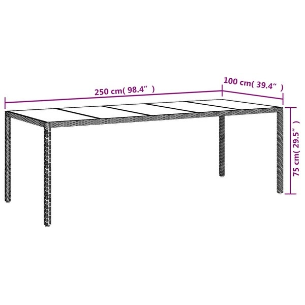 vidaXL Patio Table Outdoor Garden Dinner Table Tempered Glass and Poly Rattan