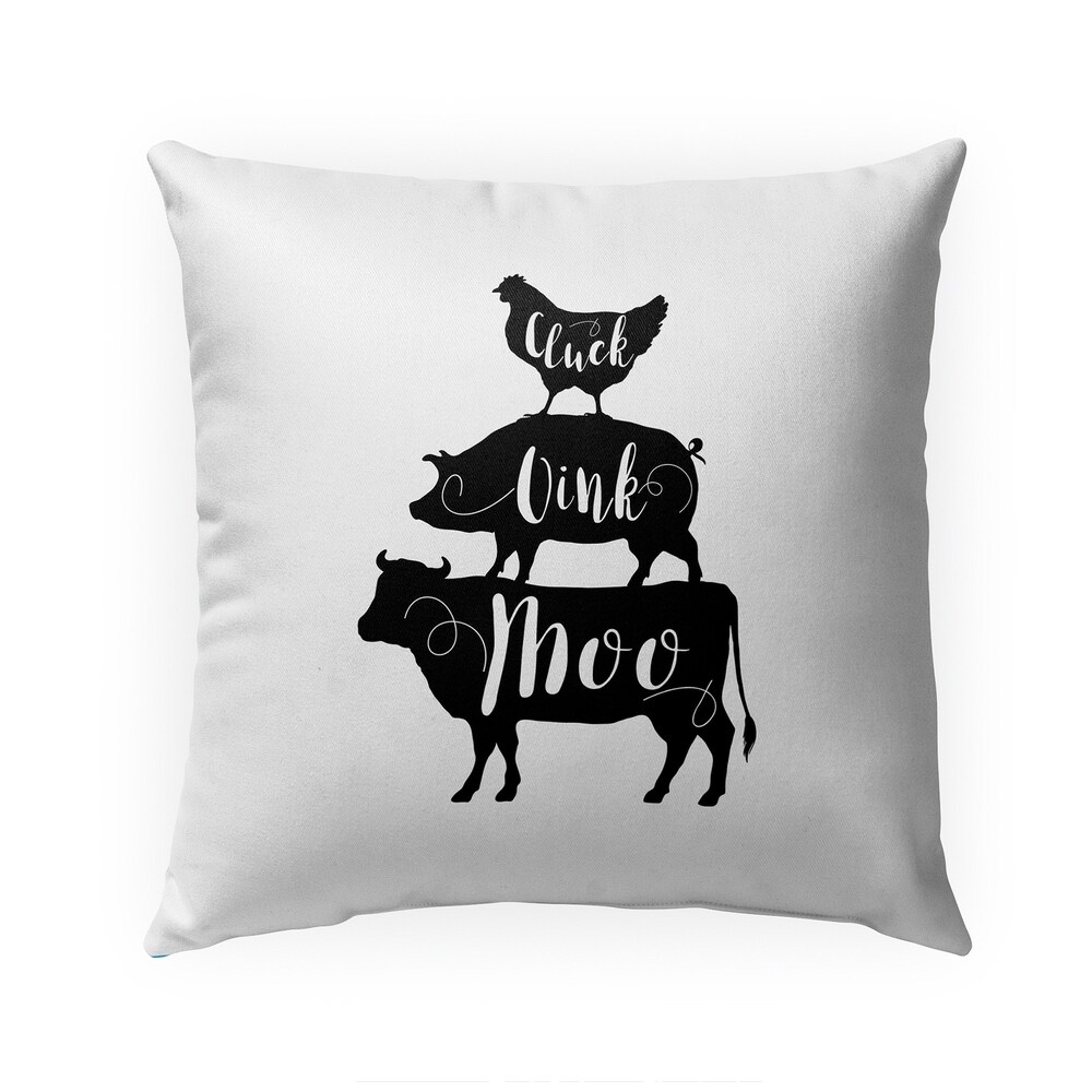 CLUCK OINK MOO IndoorOutdoor Pillow By Kavka Designs   18X18