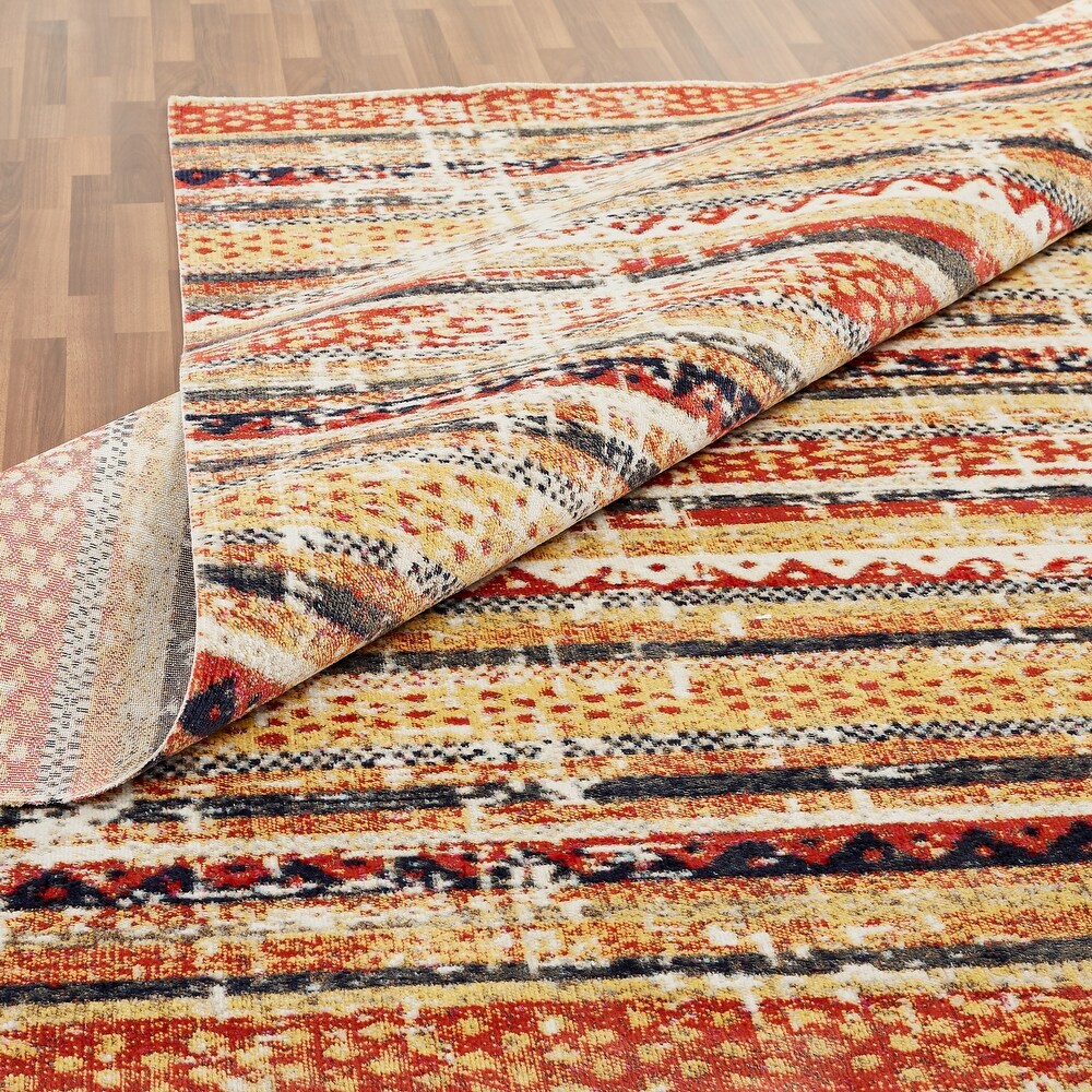 Porch   Den Pommel Distressed Red/Gold Striped Indoor/ Outdoor Area Rug