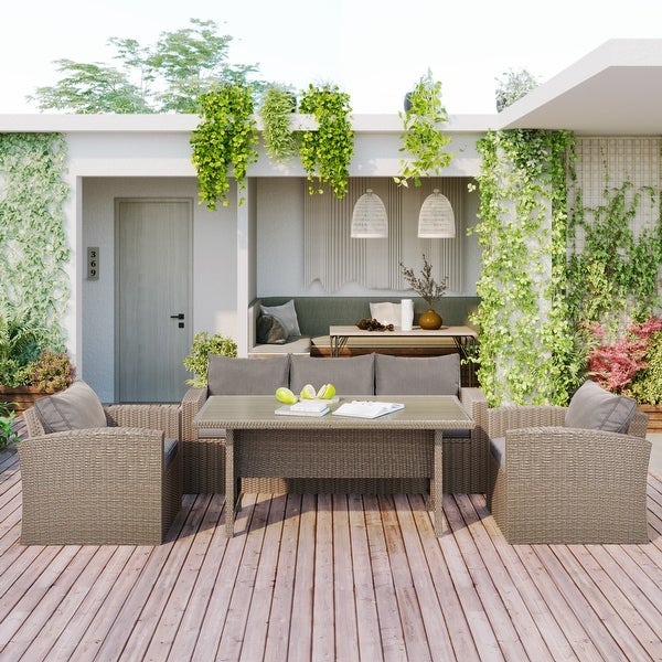 4-Pieces Outdoor Patio Garden Conversation Furniture Set for 5， PE Wicker Sectional Cushion Sofa Set for Any Outdoor or Places - Overstock - 37476149