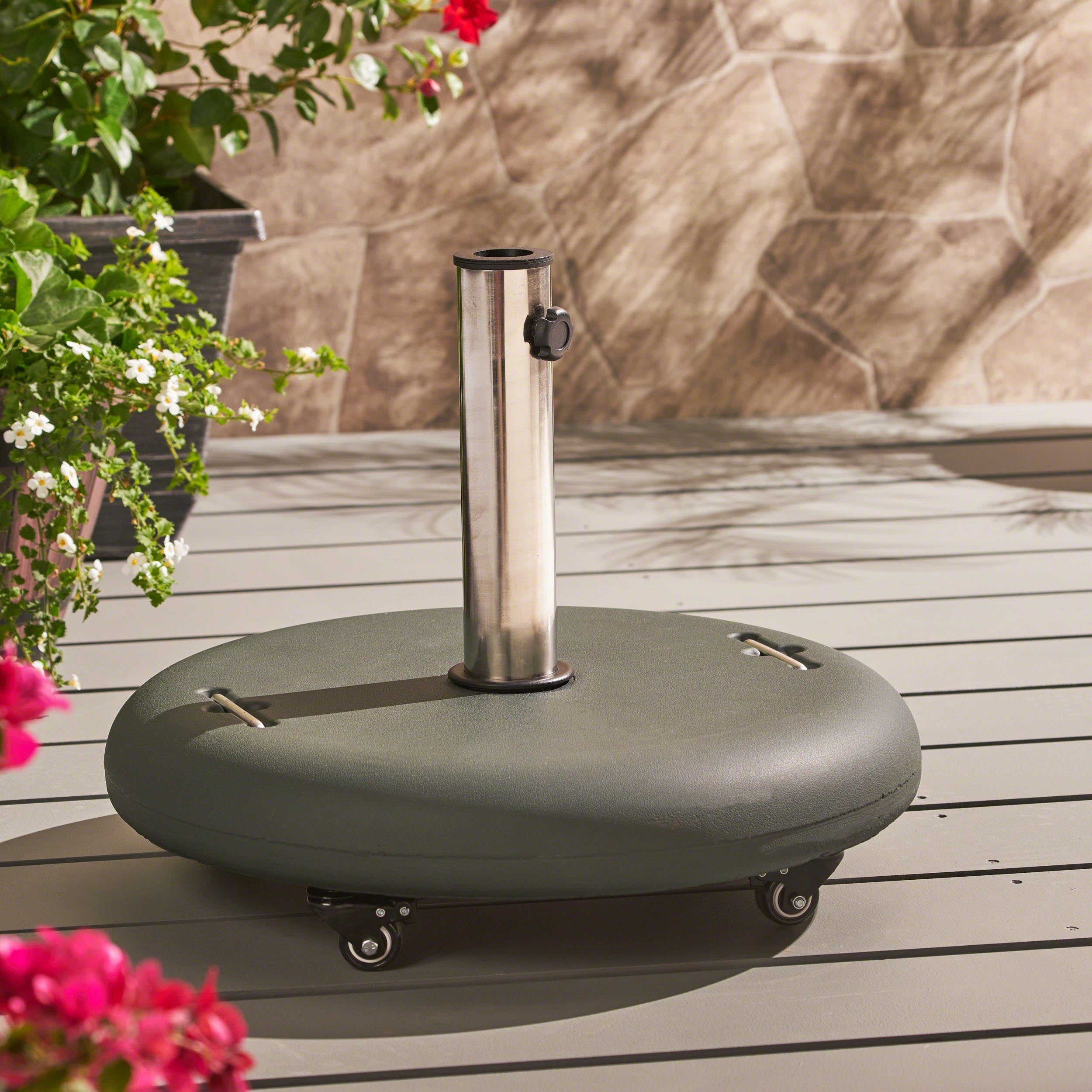 Louise Outdoor Concrete Circular 80lb Umbrella Base with Steel Umbrella Holder