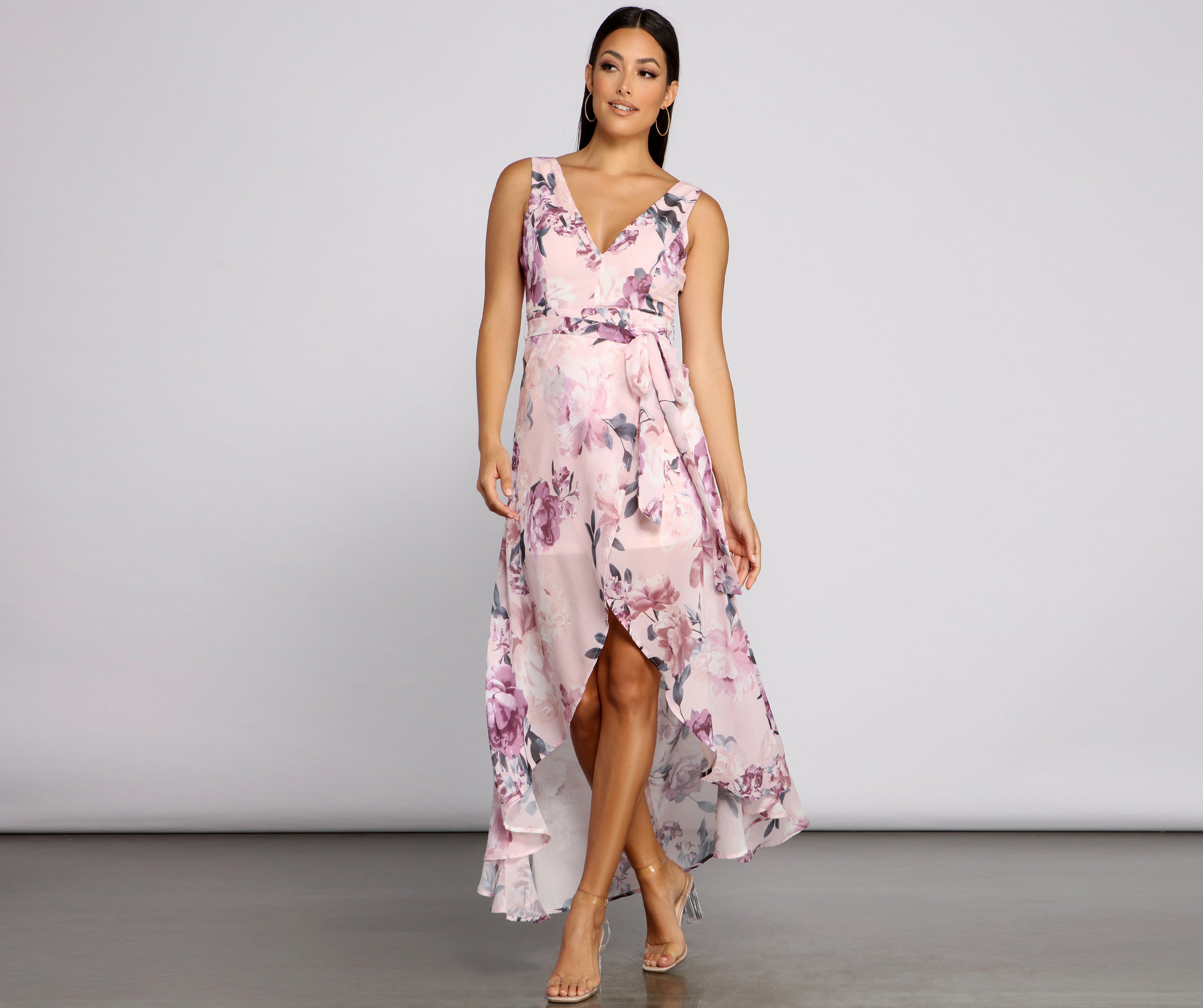 Wrapped In Romance Floral Chiffon Maxi Dress