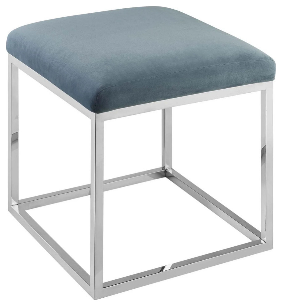 Tasha Teal Blue Silver Ottoman   Contemporary   Footstools And Ottomans   by Virgil Stanis Design  Houzz