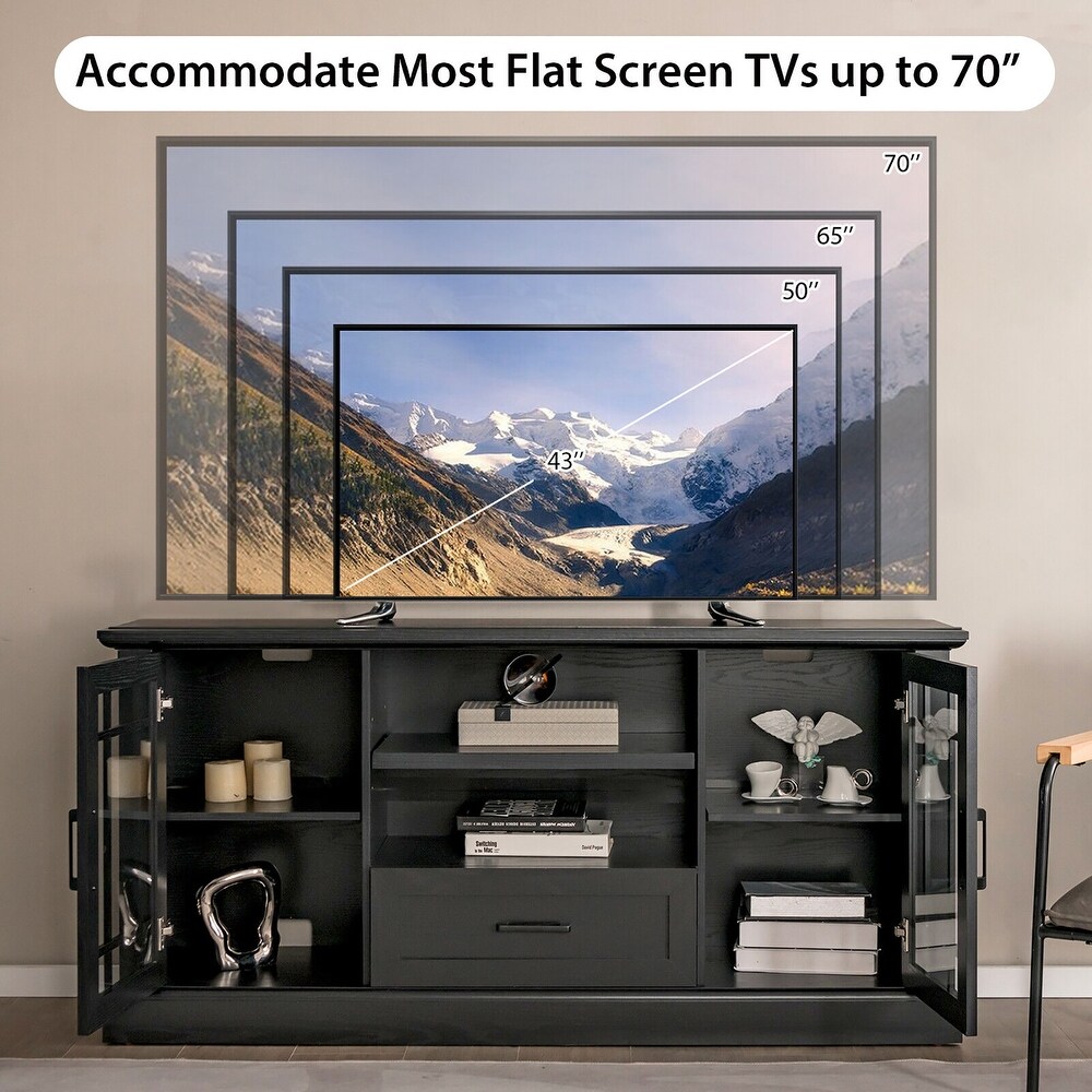 Gymax Farmhouse TV Stand for TVs up to 70'' Media Center w/ Glass