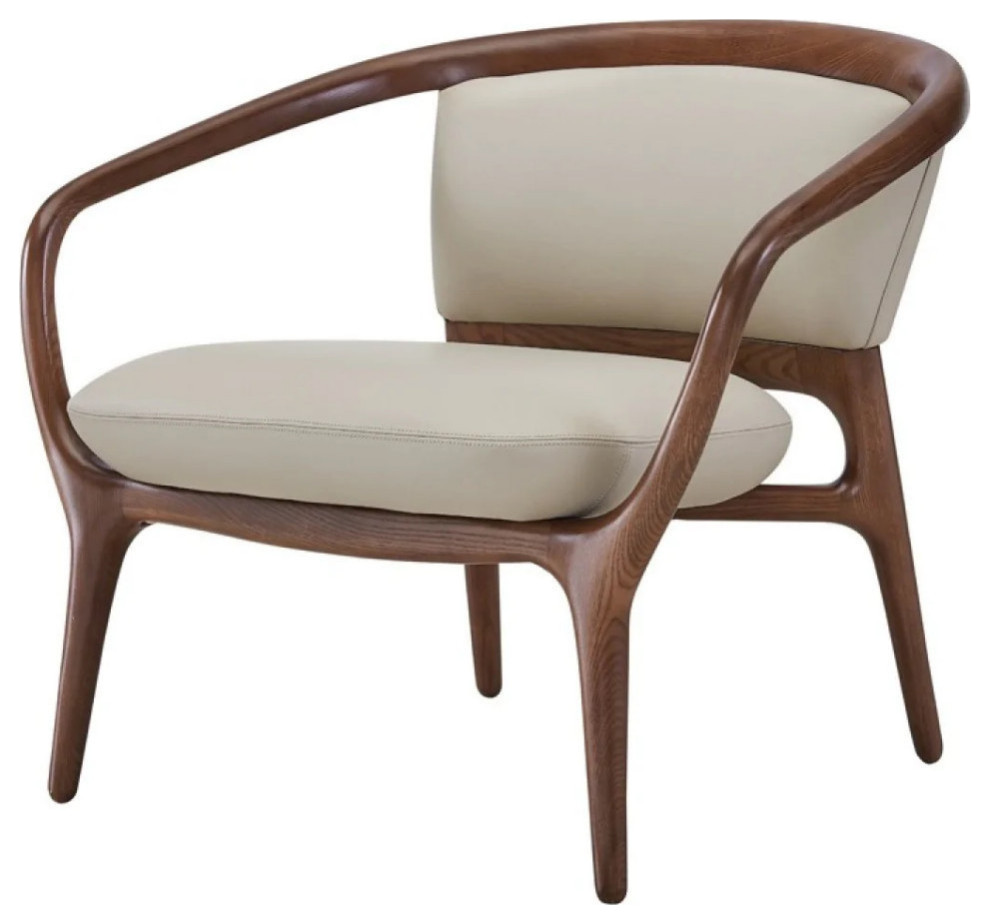 Annabeth Mid Century Beige and Walnut Accent Chair   Midcentury   Armchairs And Accent Chairs   by Rustic Home Furniture Deco  Houzz