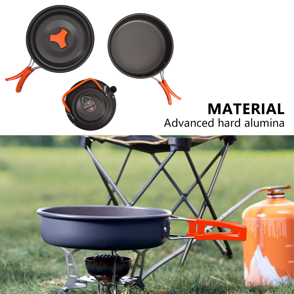 Willstar 10Pcs Outdoor Camping Hiking Cookware Cooking Kit Picnic Travel Bowl Pot Pan Set Non-stick Aluminum Camping Pots and Pans Set