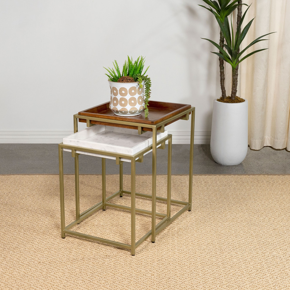 Bolden 2 Piece Square Nesting Table With Recessed Top Gold   Modern   Coffee Table Sets   by Modon  Houzz