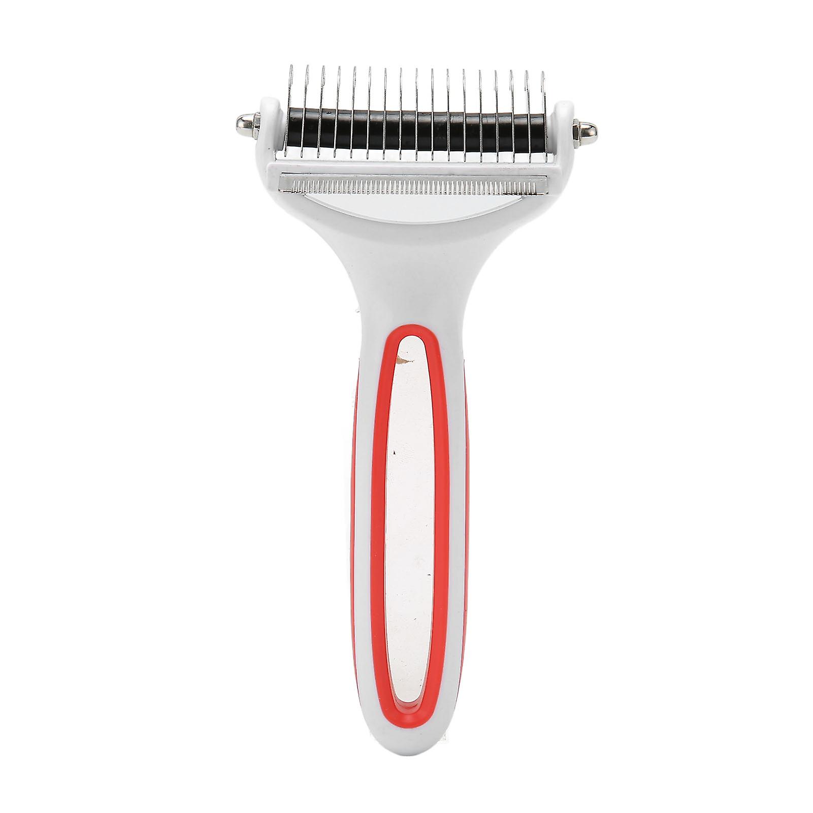 2 in 1 Pet Grooming Brush Washable Pet Dematting Comb Deshedding Tool Undercoat Rake for Cat Dog Removing Knots Tangles S Red