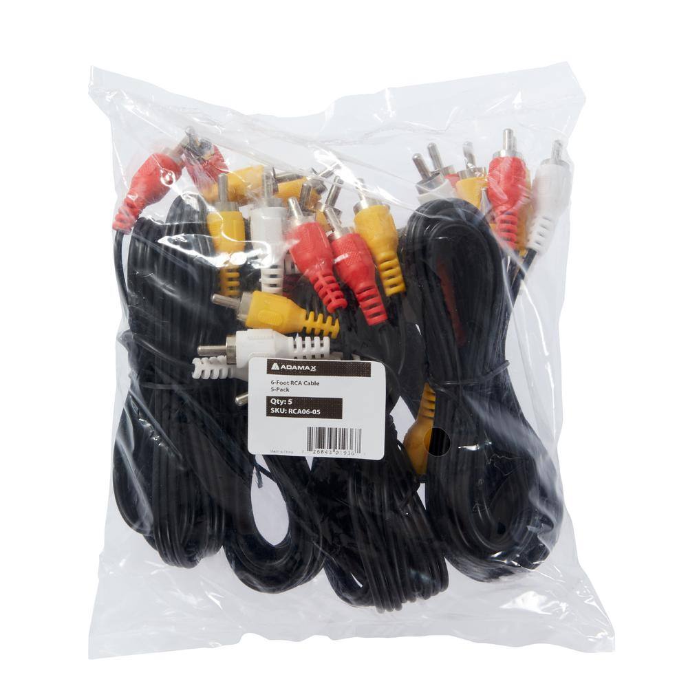 Newhouse Hardware 6 ft. AudioVideo 3RCA to 3RCA Cable For TV VCR DVD and Speaker (5-Pack) RCA6-05