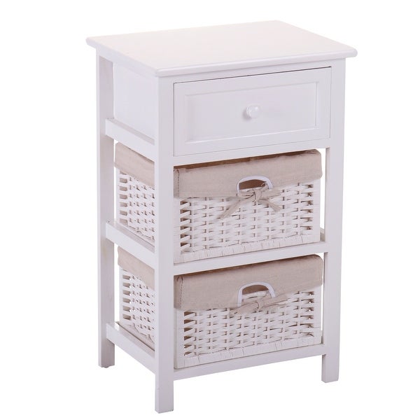 Single Drawer Double Basket Bedside Table in White - 15.7*11.8*24.8