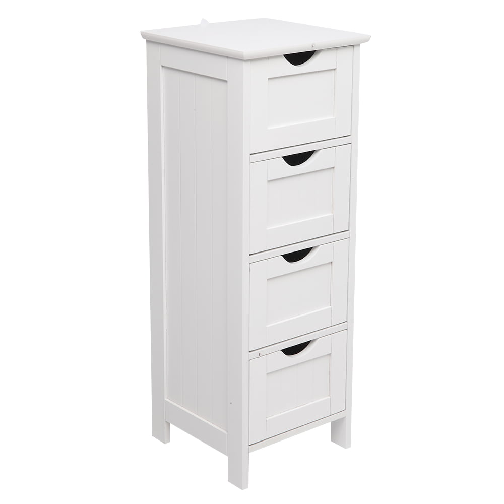 Ktaxon Wooden Bathroom Floor Storage Cabinet with 4 Drawers,Free Standing Bathroom Storage Organizer Unit for Entryway Kitchen Bedroom Living Room, White Finish