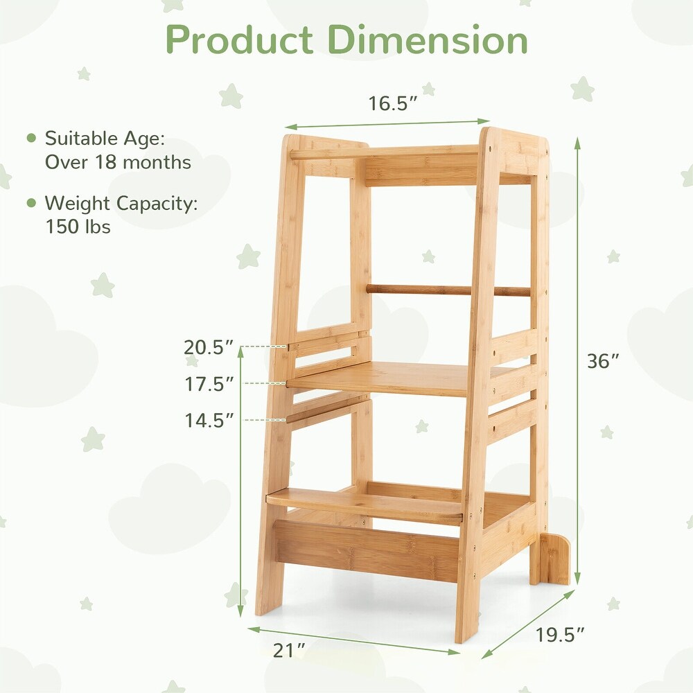 Gymax Kids Kitchen Step Stool Kids Standing Tower with Safety Rails