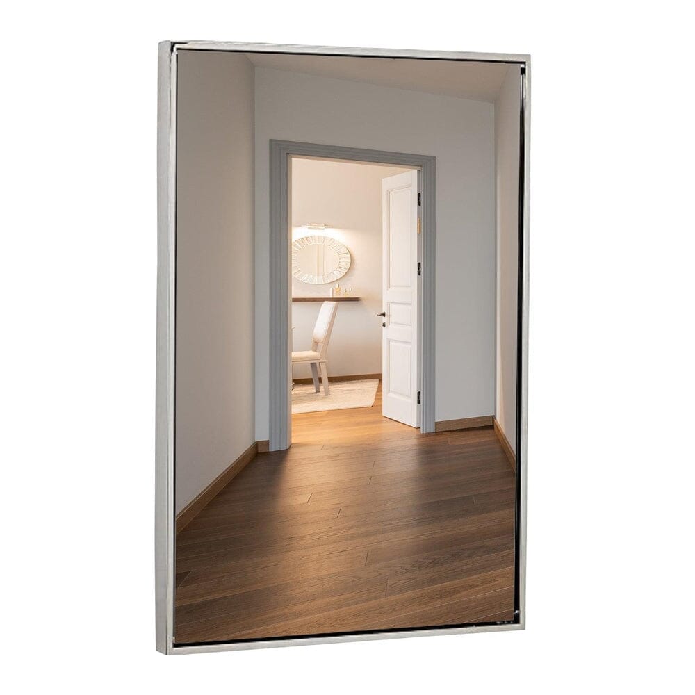 Clean Large Modern Polished Nickel Frame Wall Mirror