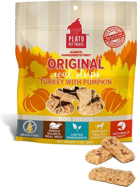 Plato Original Real Strips Turkey and Pumpkin Recipe Grain-Free Dog Treats