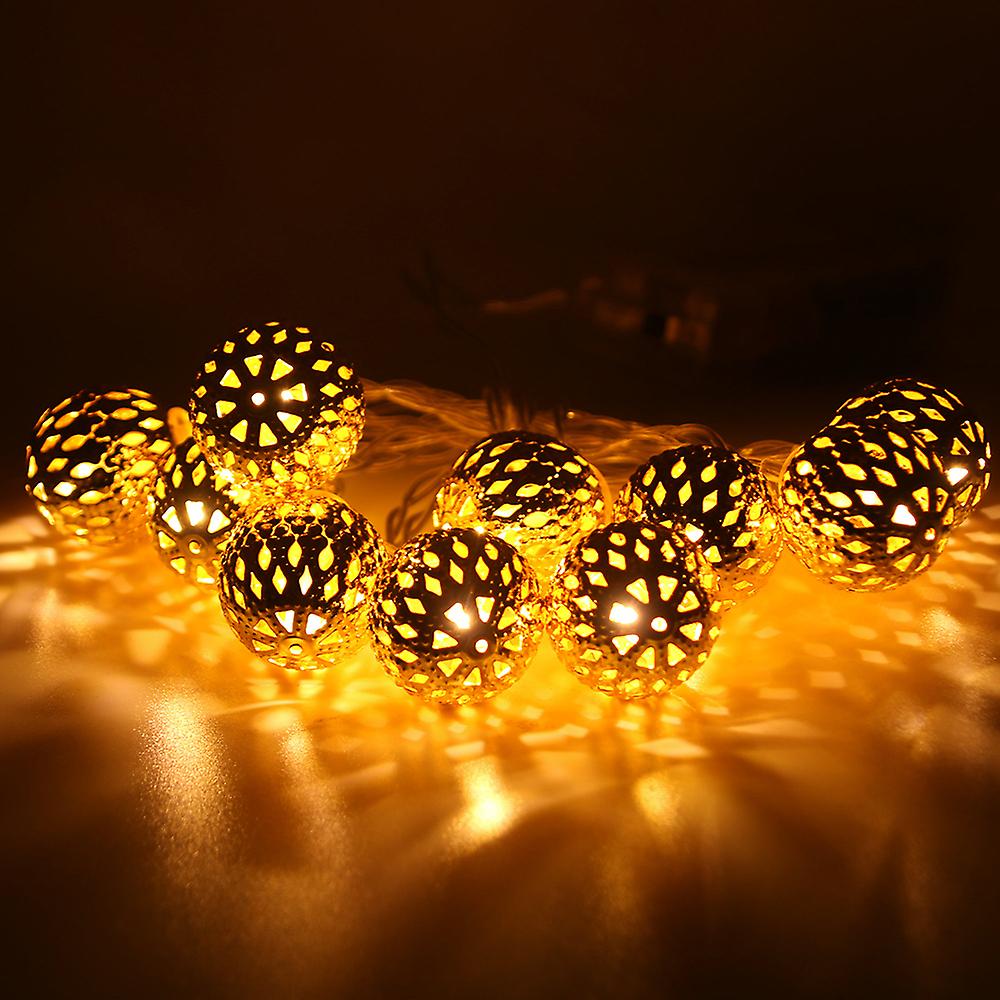 Yellow Decorative String Lights 10 Led Metal Ball Light For Christmas Holiday Party Home Garden Decoration