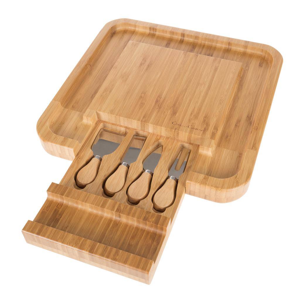 Classic Cuisine 4-Piece Bamboo Cheese Serving Tray Set with Stainless Steel Cutlery HW031054