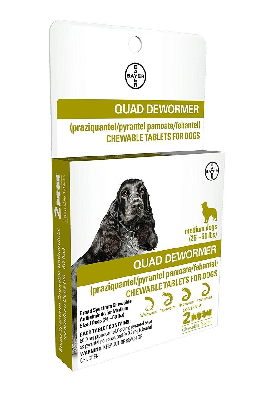 Bayer Quad De-Wormer， Medium Dog， 2 Count