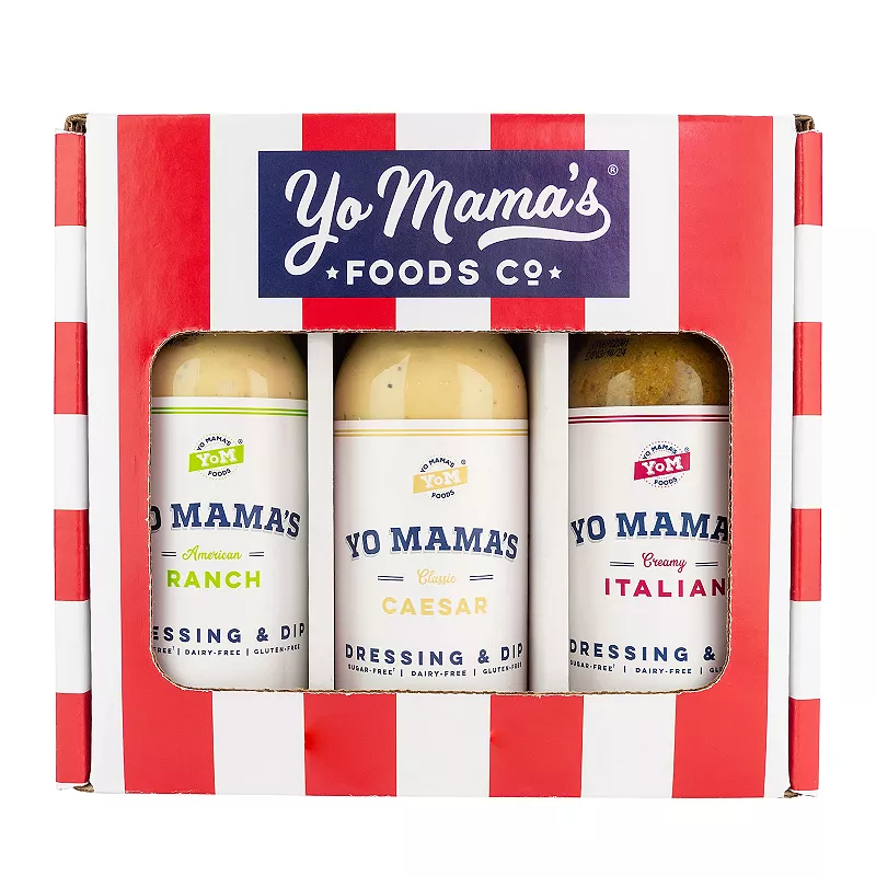 Yo Mama's Foods Low-Carb Dressings Gift Set - Includes (1 ) Ranch， (1) Caesar， (1 ) Italian - Sugar-Free - Dairy-Free - Gluten-Free and made from Fresh Ingredients