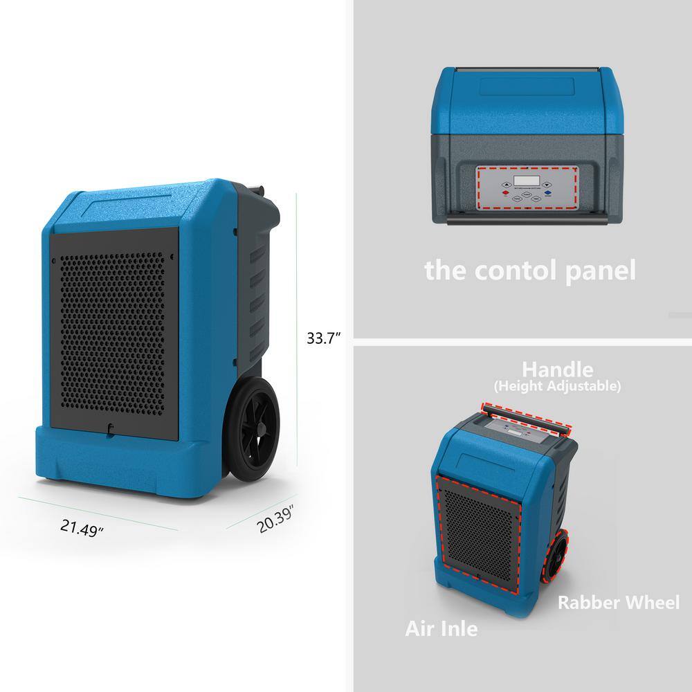 Edendirect 230 pt. 8000 sq.ft. Bucketless Commercial Dehumidifier in Blue with Drain Hose Rotomolded Case WE-OL230SP