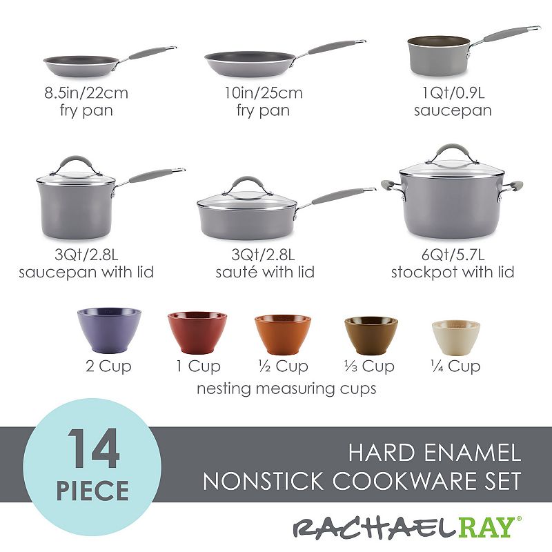 Rachael Ray Cucina 14-pc. Porcelain Enamel Nonstick Cookware and Measuring Cup Set