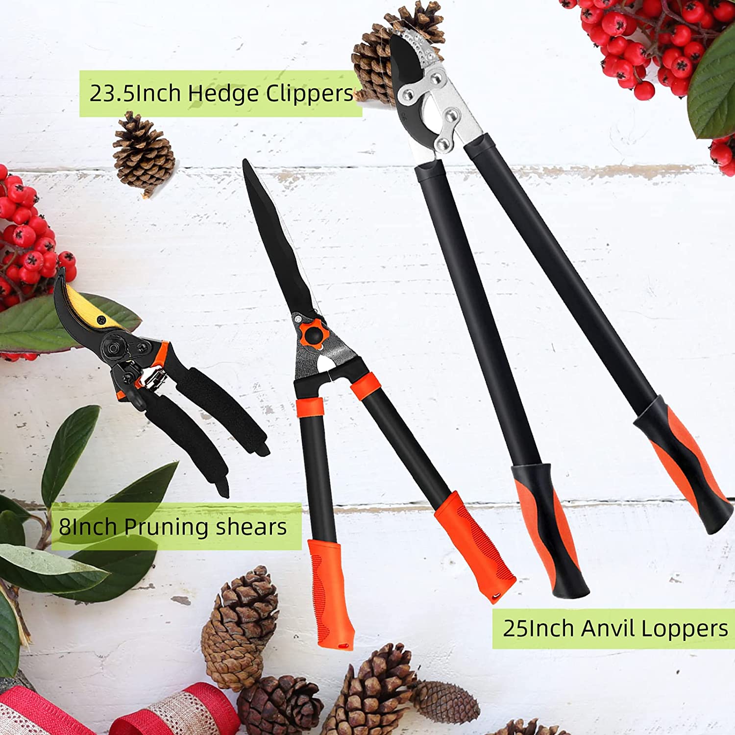 Loppers Heavy Duty Hedge Shears & Pruner Combo Set, 3-Piece Professional Gardening Tools, Tree Shrub & Bush Care Kit for Lawn, Garden & Yard, Garden Shears Set for Indoor & Outdoor Gardening