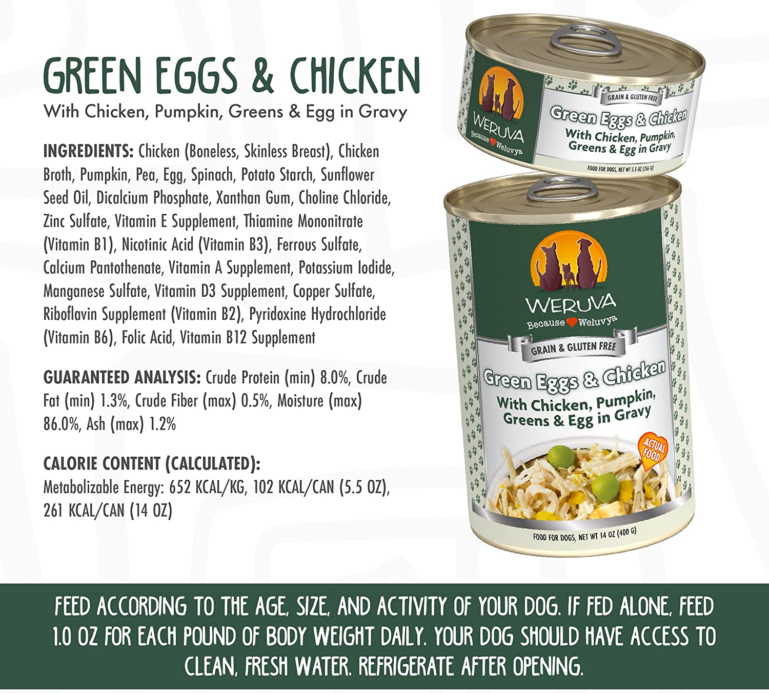 Weruva Green Eggs and Chicken with Chicken Egg and Greens in Gravy Grain-Free Canned Dog Food 14 Ounce (Pack of 12)