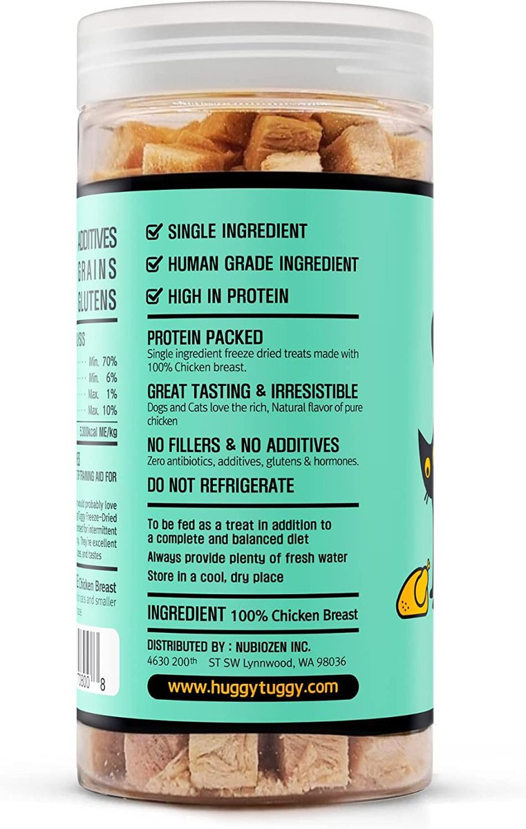 Huggy Tuggy Freeze Dried Chicken Breast Dog and Cat Treat， 4.76-oz can