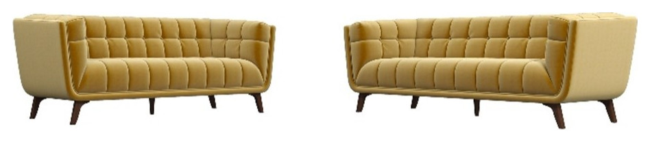 Keyman Mid Century Pillow Back Velvet Sofa Set in Gold   Midcentury   Living Room Furniture Sets   by Homesquare  Houzz