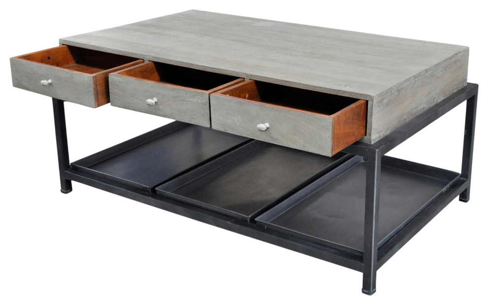 Adelie Wood 6 Drawer Coffee Table   Industrial   Coffee Tables   by Taran Design  Houzz