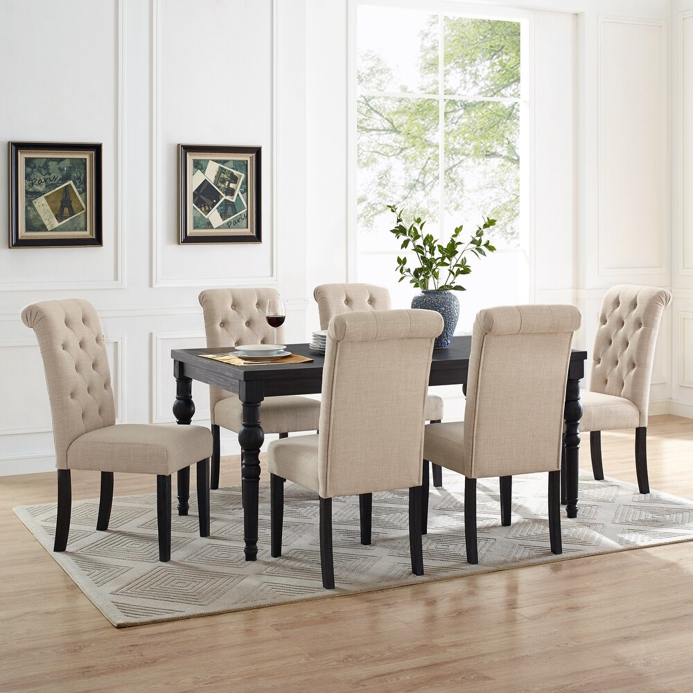 Roundhill Furniture Leviton 7 pc. Dark wash Wood Dining Set w/ Turned Legs