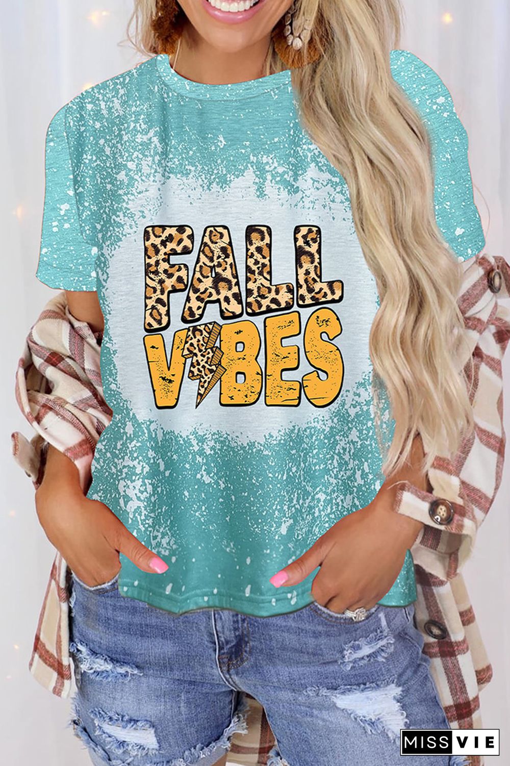 FALL Vibes Leopard Bleached Graphic Tee