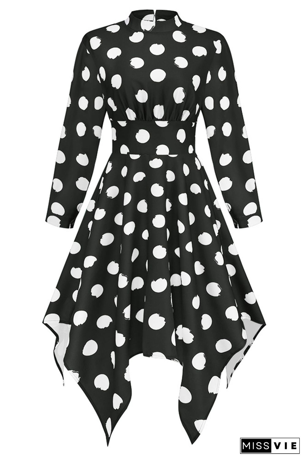 Long Sleeve High Waist Polka Dot Dress