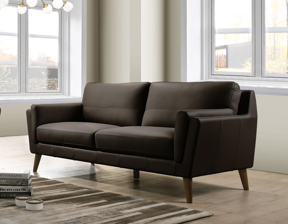 Haldeman Top Grain Leather Modern Sofa  ampLoveseat Set   Midcentury   Living Room Furniture Sets   by Uptown Modern  Houzz