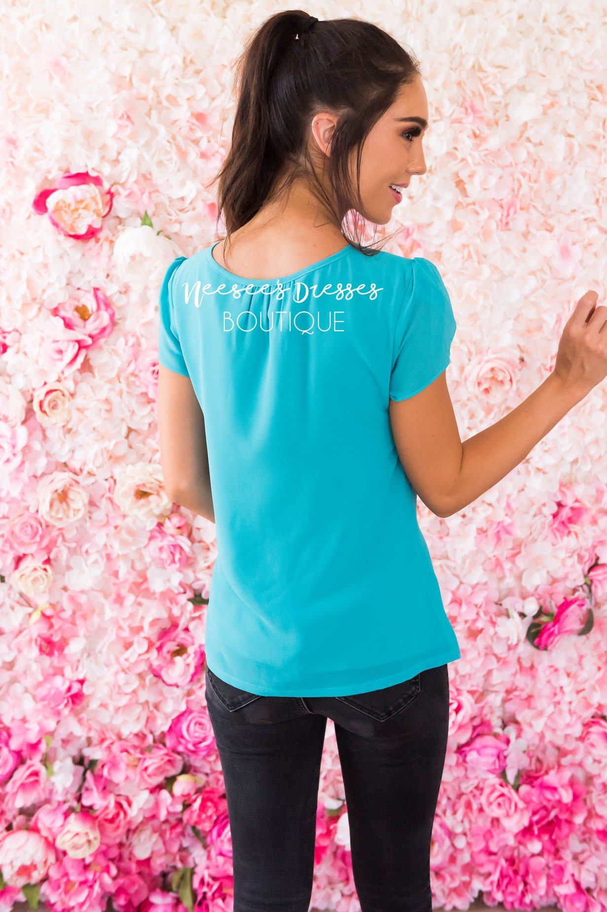 Seafoam Teal Chiffon Tulip Sleeve Top